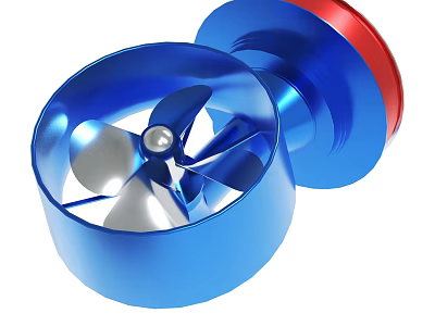 Blue And Red Metal Turbine Fan With Rotating Blades And Smooth Surface 3d model