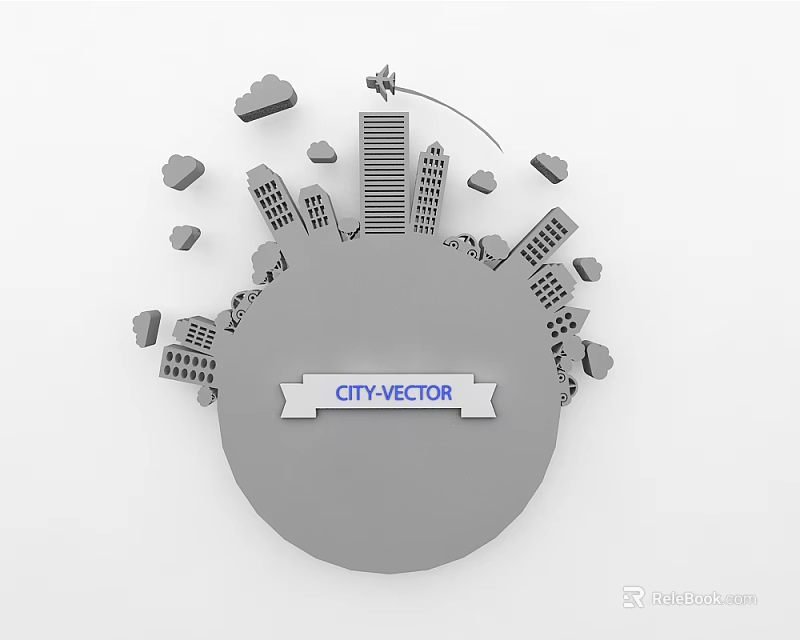 Intricate City Sculpture Carving with Building Silhouettes Circular Base and Cloud Elements 3d model 