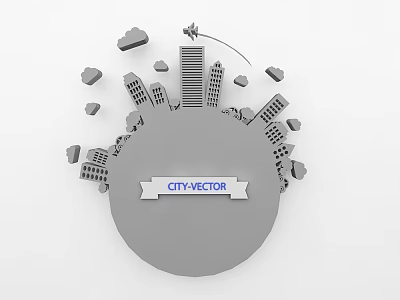 Intricate City Sculpture Carving with Building Silhouettes Circular Base and Cloud Elements 3d model
