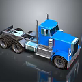 Blue Truck Cab 3D Model With Trailer Frame Multi Wheel And Metal Texture