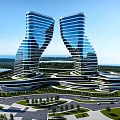 Modern Twin Office Towers With Curved Design Landscaped Surroundings And Scenic Views