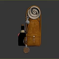 Orange Beige Travel Backpack Featuring Rolled Blanket Leather Straps And Metal Hooks