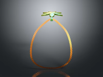 Elegant Dragonfly Design Gold Chain Necklace With Sparkling Emerald Pendant 3d model
