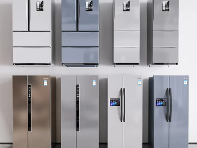 Modern Refrigerators And Freezers With Various Styles Stainless Steel Finish And Digital Displays 3d model