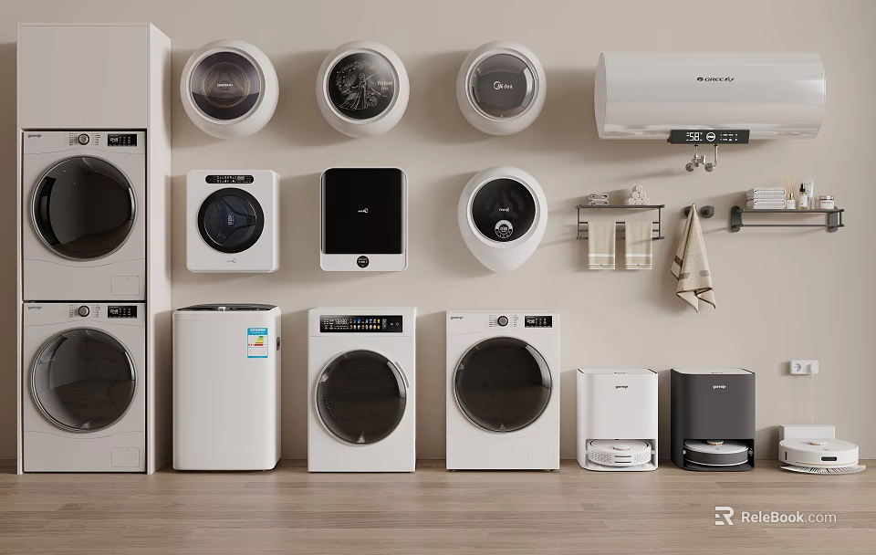 Modern Washing Machines With Various Models And Sleek Designs In Showroom 3d model 