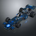 Blue Streamlined Formula Racing Car With Number 5 And Aerodynamic Rear Wing