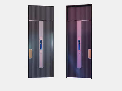 Modern Swing Door With Vertical Stripe Design And Metal Handle Surface 3d model