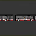 White and Red Articulated Bus with Large Windows Sliding Doors and Seats