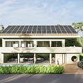 Detached Villa Featuring Solar Panels Swimming Pool Surrounded by Trees and Car in Driveway