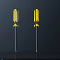 Two Golden Handle Screwdrivers Hardware Tools With Black Background And Reflection 3d model