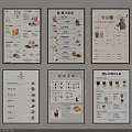 Variety of Cafe and Restaurant Menus with Food Drinks Coffee Dessert Items