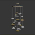 Modern Decorative Chandelier With Wooden Top And Hanging Gold Silver Orbs