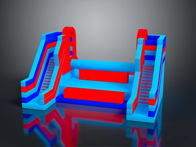 Colorful Red And Blue Inflatable Playground With Slides Stairs And Platforms 3d model