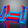 Colorful Red And Blue Inflatable Playground With Slides Stairs And Platforms
