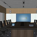 Conference Room Interior Design With Long Wooden Table Black Chairs Whiteboard And Large Screen
