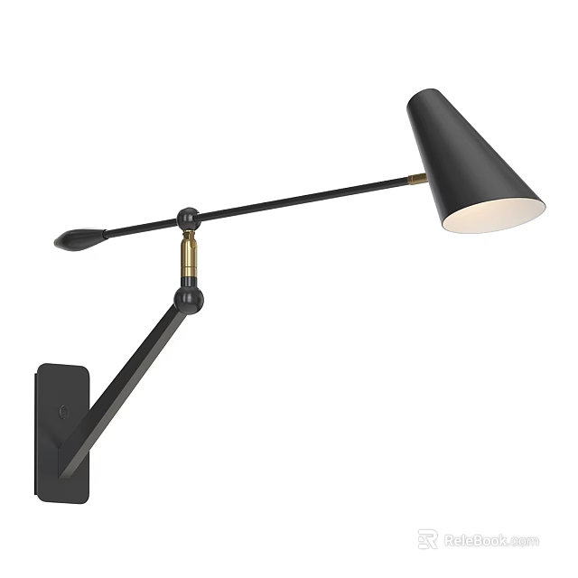 Modern Black Wall Mounted Lamp With Adjustable Arm And White Shade 3d model
