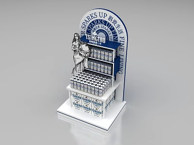 Display Shelf With Statue Figure Canned Products Primro Spirits Up Fine Things Blue White Design 3d model