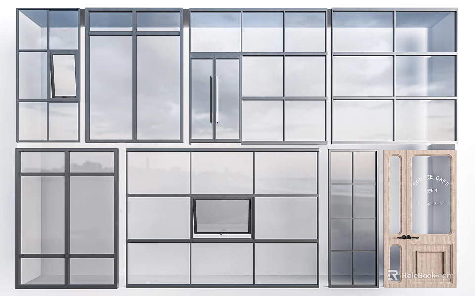 Modern Glass Front Door Designs With Various Panel Patterns And Frame Styles 3d model 