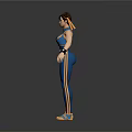 3D Character With Blue Outfit Pigtail Hairstyle Wristbands Sport Shoes Standing Pose Gray Background