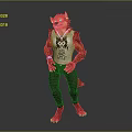 Anthropomorphic Wolf Creature Character In Red Costume White T-Shirt Black Graphic Dark Pants Red Footwear