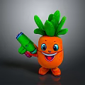 Cute Carrot Plush Toy With Green Leaves Smiling Face And Green Toy Gun
