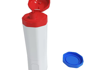 White Container With Red Flip Lid And Blue Cap For Storage Use 3d model