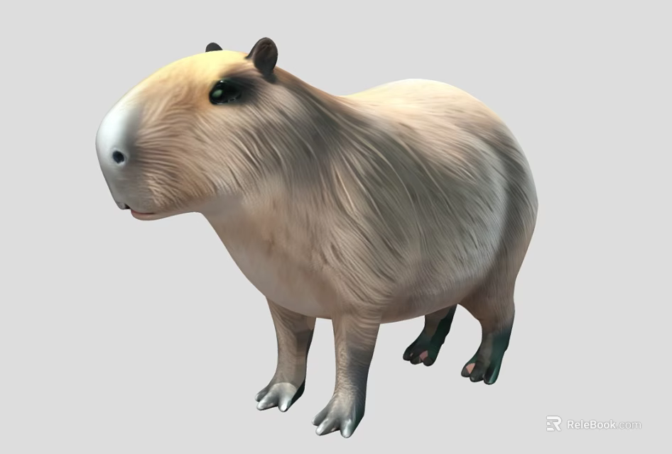 Capybara Reptile With Thick Brown Fur And Short Legs Standing On Gray Background 3d model 
