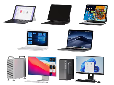 Assorted Computers Featuring Laptops Tablets Desktops And Monitors With Modern Designs 3d model
