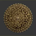 Golden Decorative Container With Intricate Openwork Carvings Green Red Gemstone Inlays And Small Top Ornament