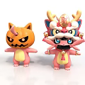 Cute Pink Cartoon Characters With Pumpkin And Lion Dance Inspired Design