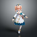 Anime Style Fantasy Character 3D Model With Pink Twin Tails And Blue White Costume