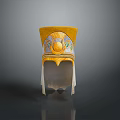 Traditional Decorative Yellow Weapon Helmet With Blue Green Patterns And Hanging Tassels