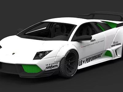 Sleek White Sports Car With Green Accents Aerodynamic Spoiler And LBS Performance 3d model