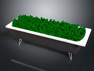 Black Bathtub With White Rim And Metal Legs Filled With Green Grass 3d model
