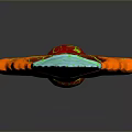Turquoise Sword With Intricate Patterns And Red Hilt Featuring Yellow Green Decorations