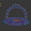 Scene Component Structure With Arc Arranged Glowing Blue Symbols And Circular Base 3d model