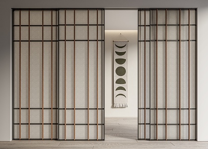 Japanese-style sliding door paper sliding door 3d model