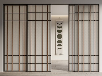 Japanese-style sliding door paper sliding door 3d model