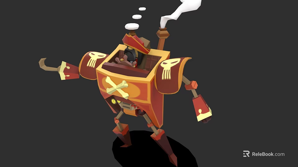 Electric Toy Pirate Themed Robot Design With Red And Gold Color Smoking Chimney 3d model 