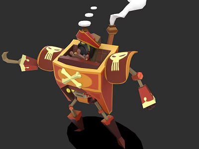 Electric Toy Pirate Themed Robot Design With Red And Gold Color Smoking Chimney 3d model