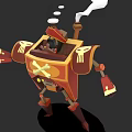 Electric Toy Pirate Themed Robot Design With Red And Gold Color Smoking Chimney