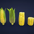 Fresh Corn Vegetables in Various Forms with Green Husks and Yellow Kernels Displayed 3d model