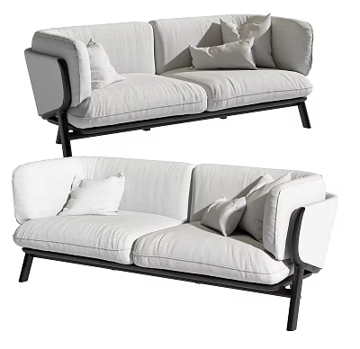 Modern White Fabric Two Seater Sofa With Plush Cushions And Black Legs 3d model