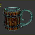 Rustic Wooden Mug with Intricate Wood Grain Silver Metal Bands and Curved Handle