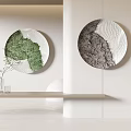 Two Modern Circular Wall Decor With Green Moss And Gray Textured Patterns On White Wall 3d model