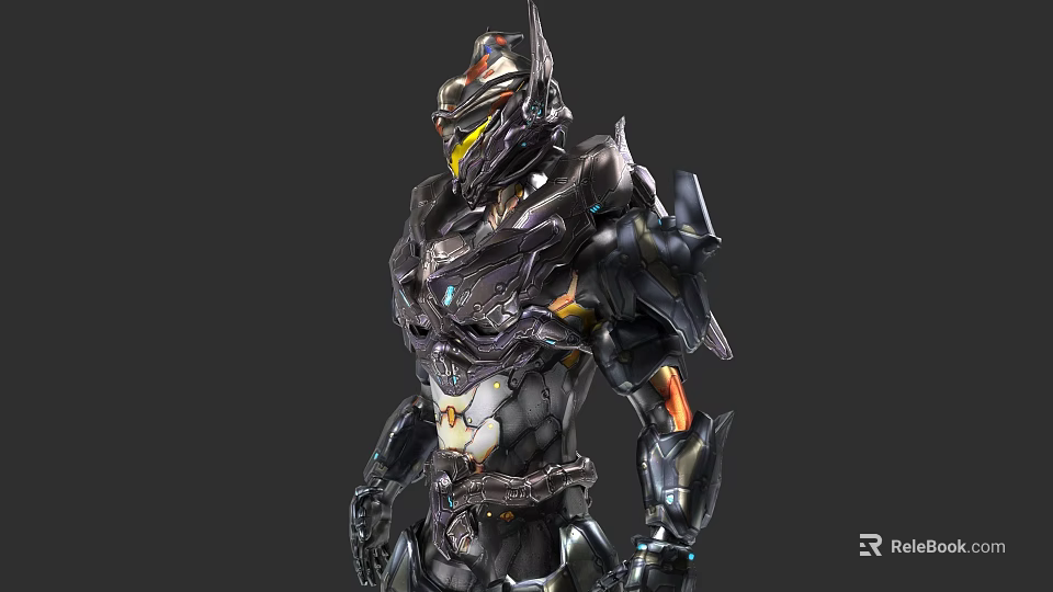 Futuristic Game Movie Character In Intricate Metallic Armor With Glowing Mechanical Details 3d model 