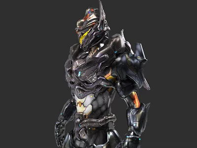 Futuristic Game Movie Character In Intricate Metallic Armor With Glowing Mechanical Details 3d model