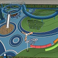 Children's Play Area With Colorful Slides Rainbow Water Features And Climbing Structures