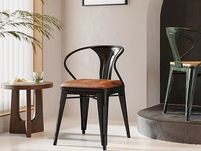 Stylish Leisure Chairs With Black Frame Brown Leather Seat And Green Frame In Modern Room 3d model