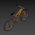 Orange Mountain Bike With Sturdy Frame Muddy Tires And Front Suspension
